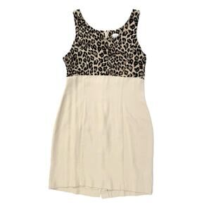 Vintage Leopard Print and Beige Sleeveless Sheath Dress
